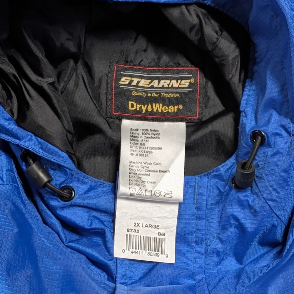 Stearns DryWear Rain Jacket Mens 2XL Blue Black Hooded Windbreaker 8732 Ripstop - Picture 10 of 16